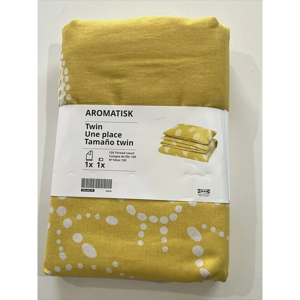 IKEA AROMATISK Twin Duvet Cover + Pillowcase Yellow Paisley 100% Cotton New